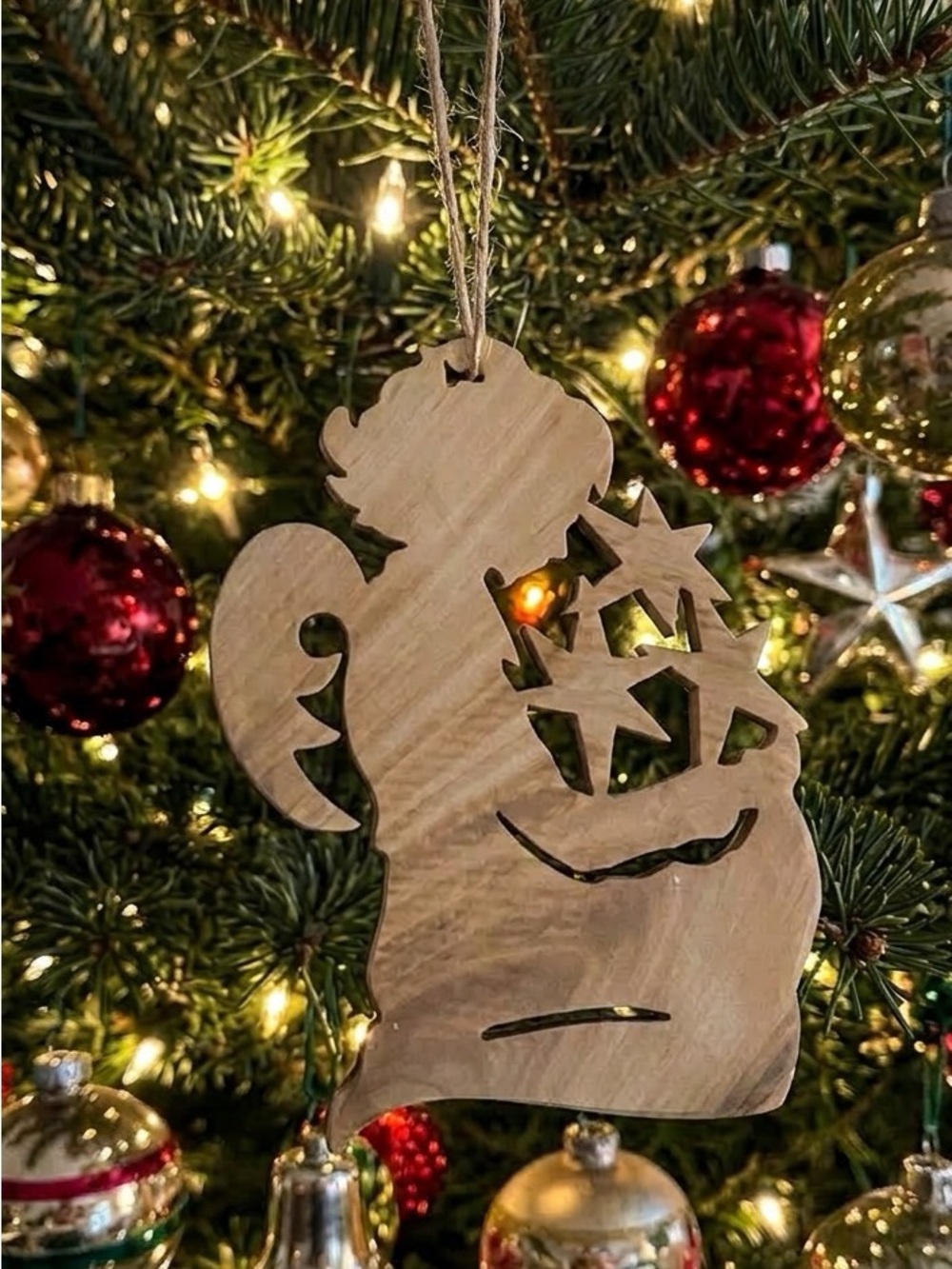 Wooden Angel Ornament - hand car in natural wood Holiday Decoration